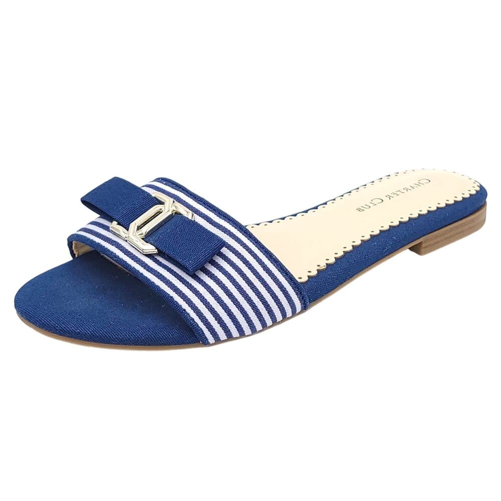 Charter Club Women Skyla Slip On Slide Sandals US 5.5M Navy Blue Striped